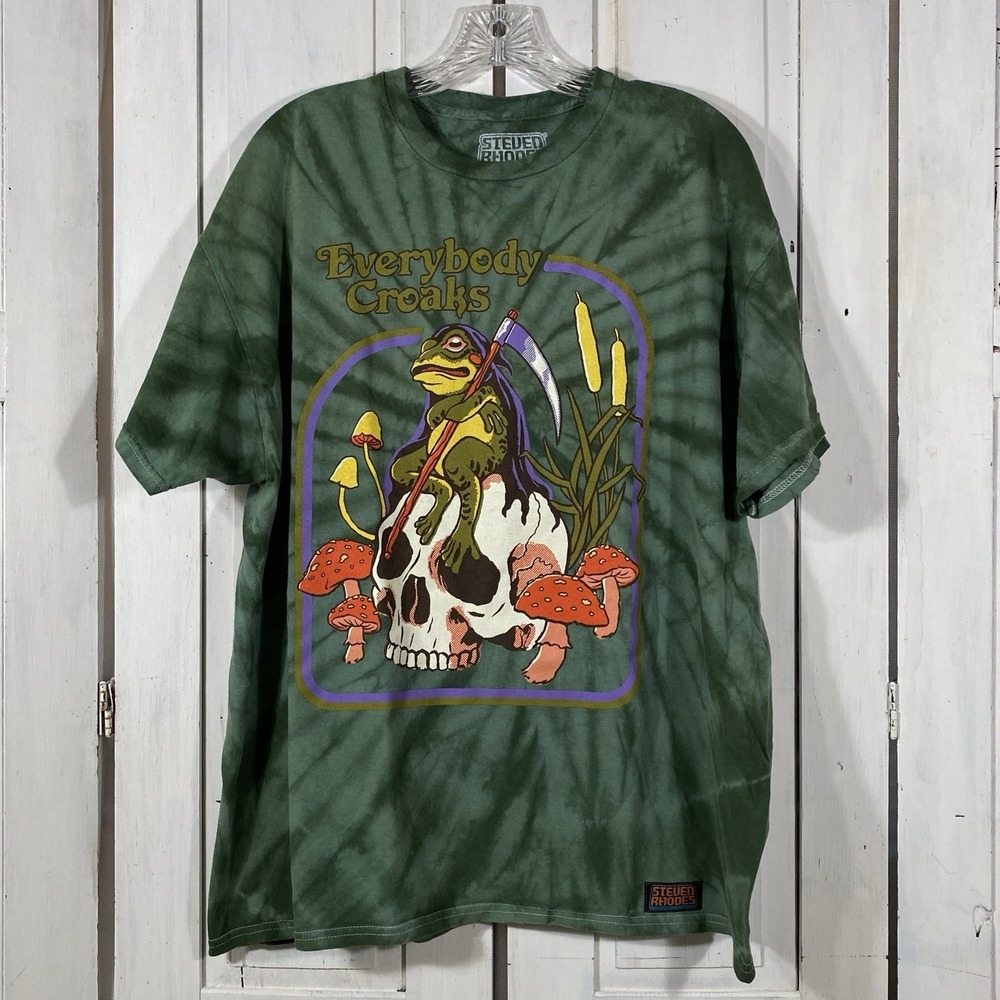 Steven Rhodes Everybody Croaks Frog Grim Reaper T-Shirt Tie Dye Green Size Large